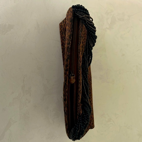 Vintage Inge Christopher Cheetah Print Beaded Handle Brushed Silk Evening Bag - Picture 3 of 7